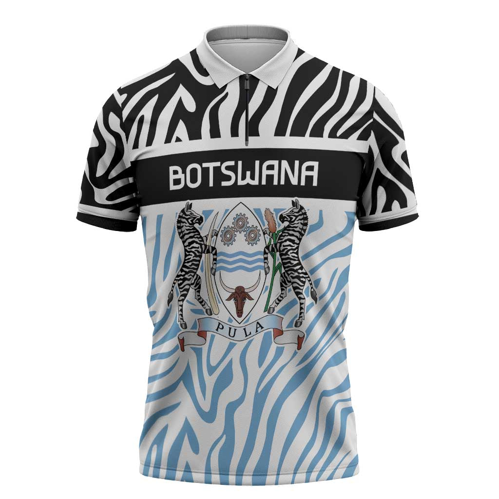 Botswana Personalized Zipper Polo Shirt Zebra Skins Pattern - Wonder Print Shop