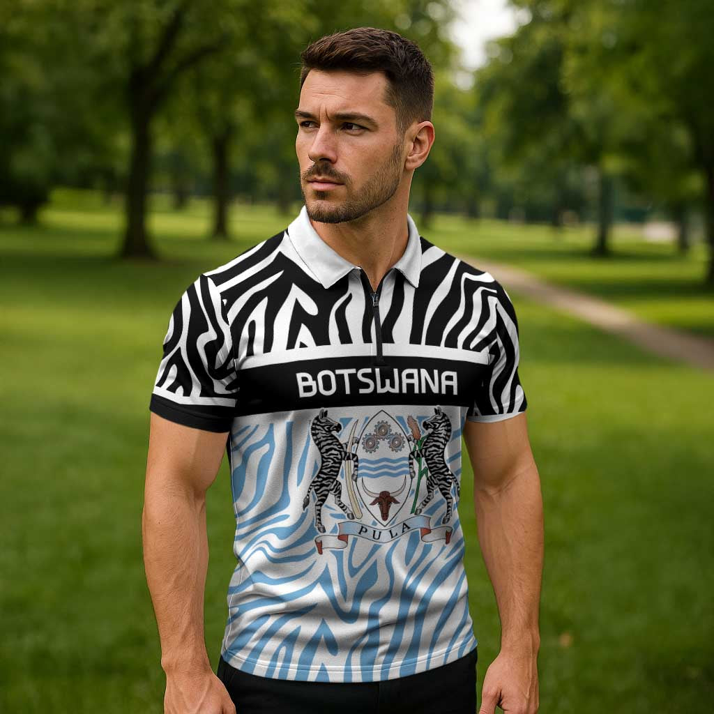 Botswana Personalized Zipper Polo Shirt Zebra Skins Pattern - Wonder Print Shop