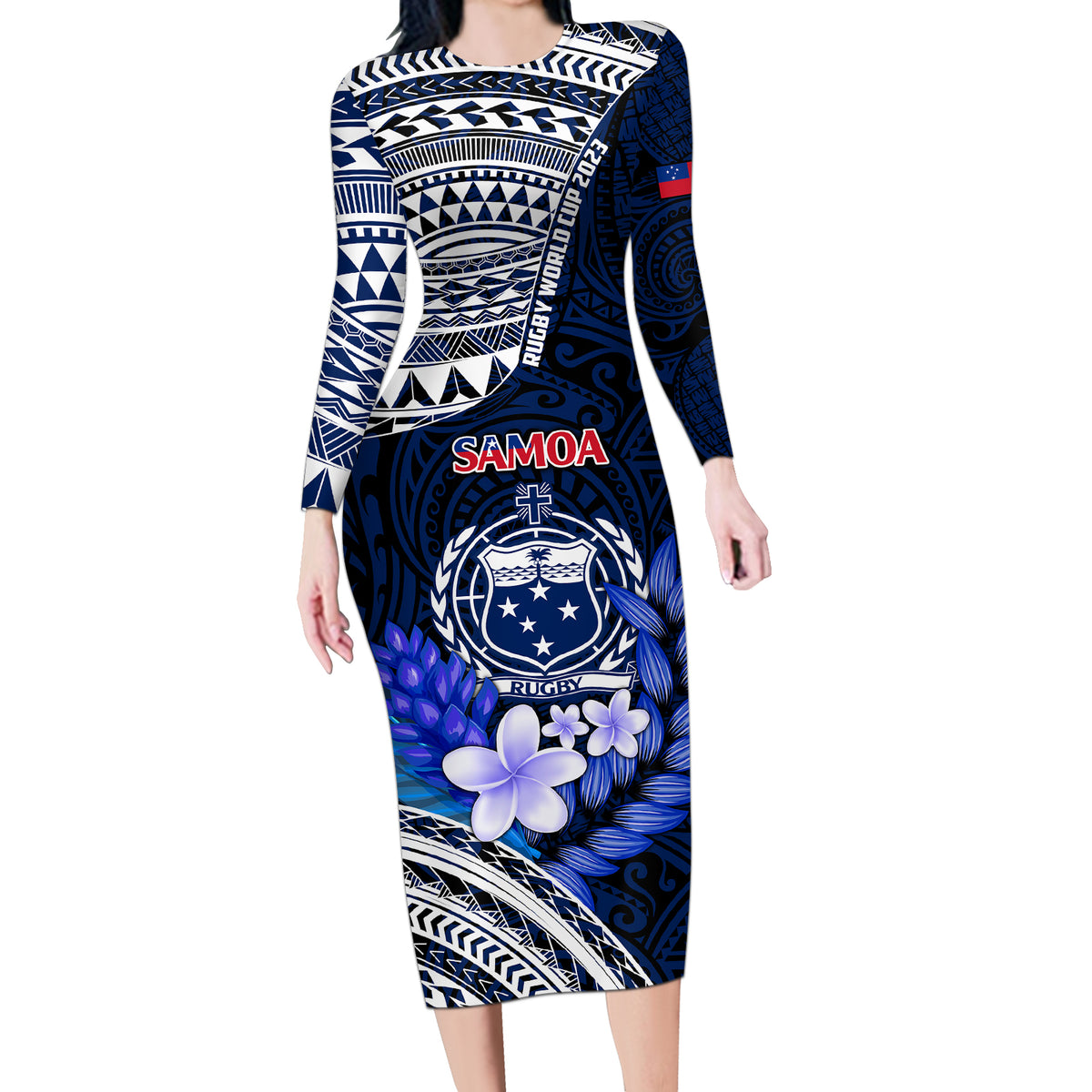Samoa Rugby Long Sleeve Bodycon Dress Proud Samoa World Cup 2023 - Wonder Print Shop