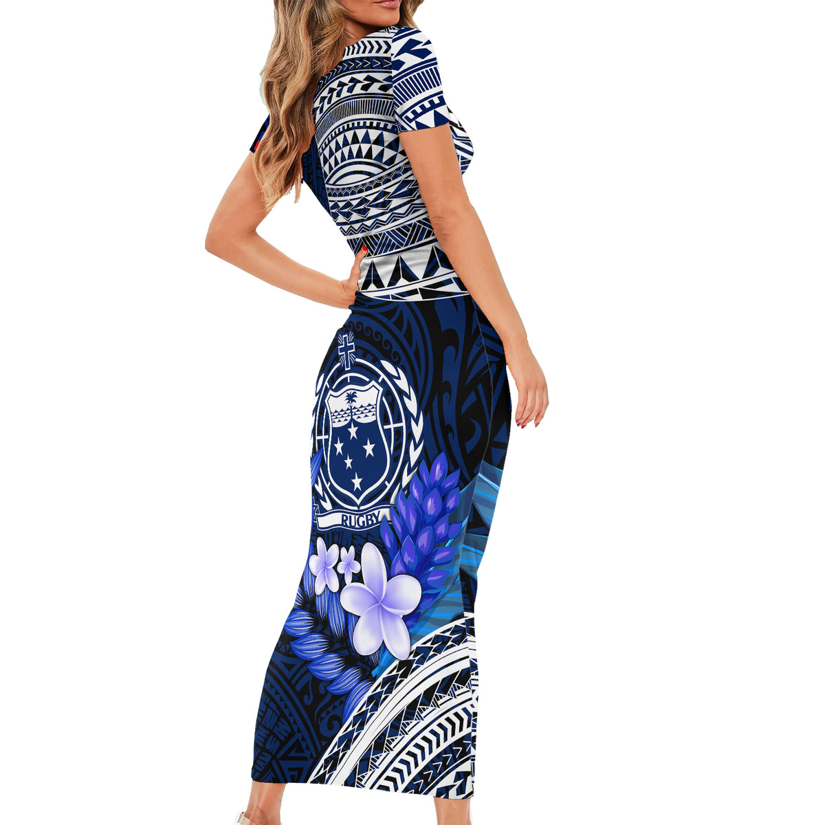 Samoa Rugby Short Sleeve Bodycon Dress Proud Samoa World Cup 2023 - Wonder Print Shop