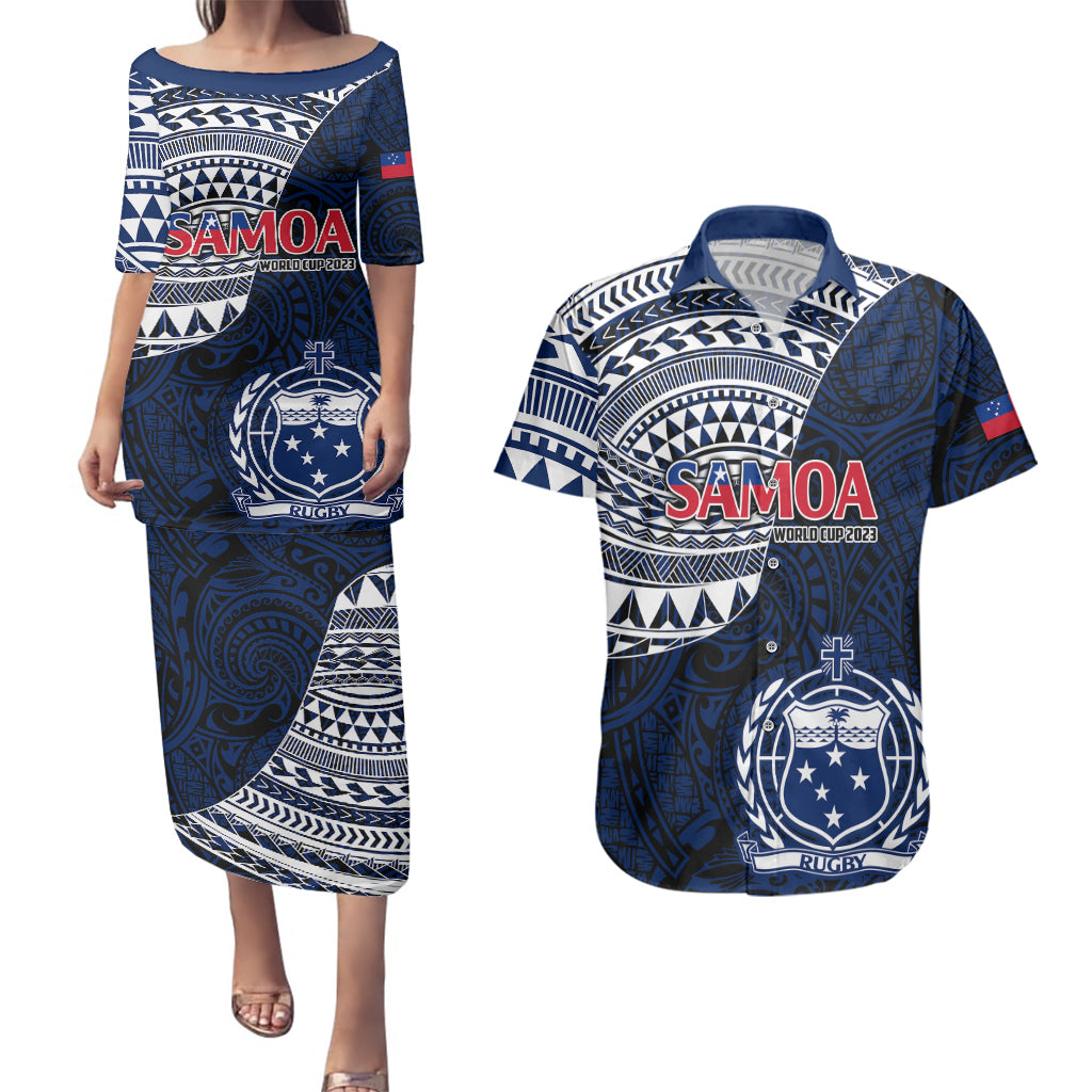 Custom Samoa Rugby Couples Matching Puletasi Dress and Hawaiian Shirt Proud Samoa World Cup 2023 LT9 - Wonder Print Shop