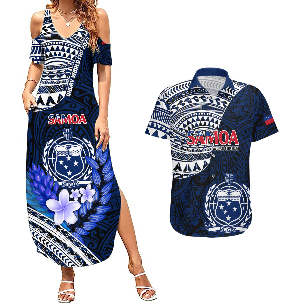 Custom Samoa Rugby Couples Matching Summer Maxi Dress and Hawaiian Shirt Proud Samoa World Cup 2023 LT9 - Wonder Print Shop
