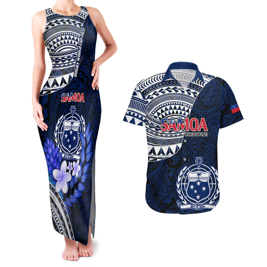 Custom Samoa Rugby Couples Matching Tank Maxi Dress and Hawaiian Shirt Proud Samoa World Cup 2023 LT9 - Wonder Print Shop