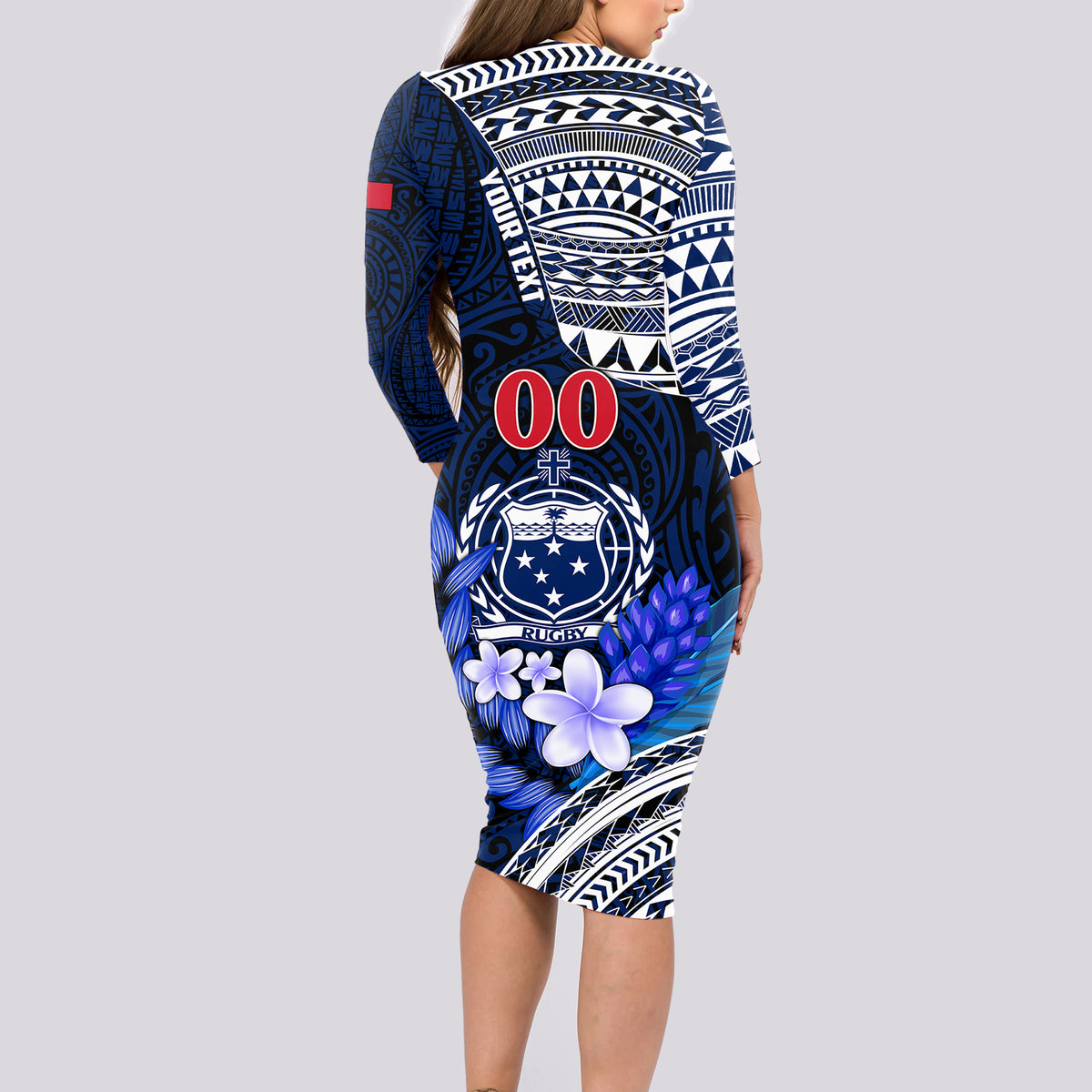 Custom Samoa Rugby Long Sleeve Bodycon Dress Proud Samoa World Cup 2023 - Wonder Print Shop