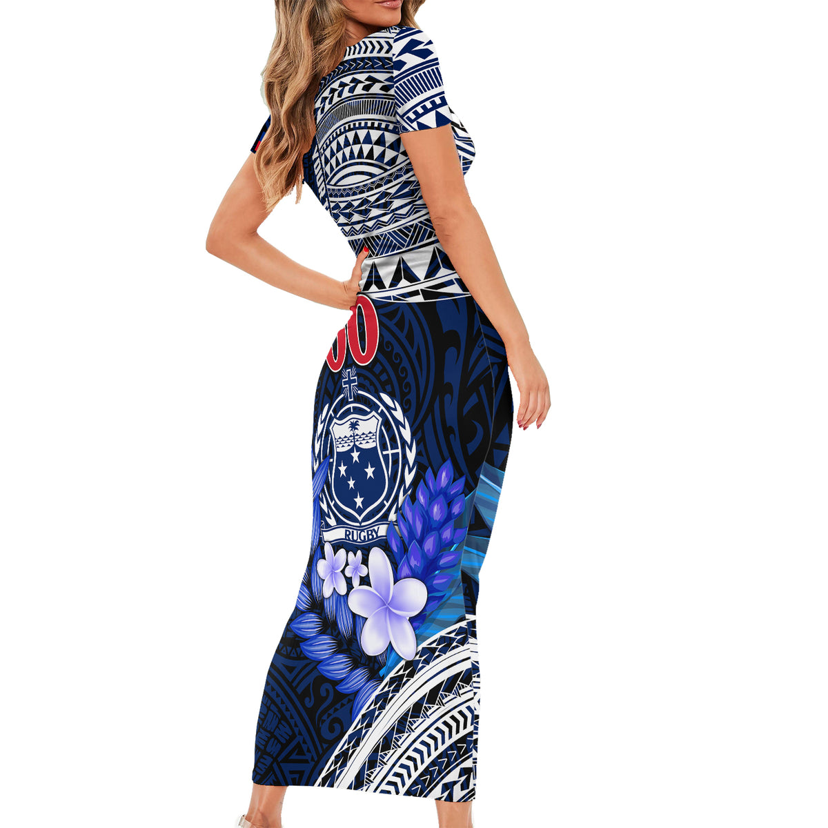 Custom Samoa Rugby Short Sleeve Bodycon Dress Proud Samoa World Cup 2023 - Wonder Print Shop