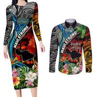 Hawaii Strong Maui Wildfire Couples Matching Long Sleeve Bodycon Dress and Long Sleeve Button Shirts Pray For Lahaina Maui LT9 - Wonder Print Shop