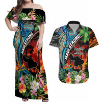 Hawaii Strong Maui Wildfire Couples Matching Off Shoulder Maxi Dress and Hawaiian Shirt Pray For Lahaina Maui LT9 - Wonder Print Shop