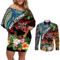 Hawaii Strong Maui Wildfire Couples Matching Off Shoulder Short Dress and Long Sleeve Button Shirts Pray For Lahaina Maui LT9 - Wonder Print Shop