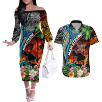 Hawaii Strong Maui Wildfire Couples Matching Off The Shoulder Long Sleeve Dress and Hawaiian Shirt Pray For Lahaina Maui LT9 - Wonder Print Shop