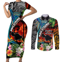 Hawaii Strong Maui Wildfire Couples Matching Short Sleeve Bodycon Dress and Long Sleeve Button Shirts Pray For Lahaina Maui LT9 - Wonder Print Shop