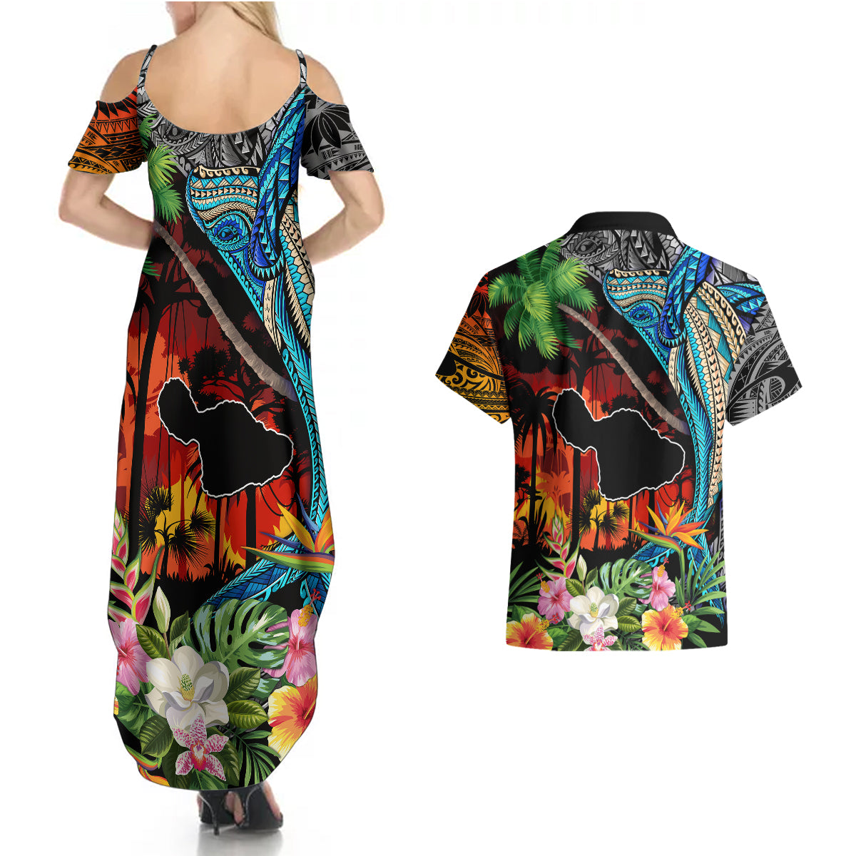 Hawaii Strong Maui Wildfire Couples Matching Summer Maxi Dress and Hawaiian Shirt Pray For Lahaina Maui LT9 - Wonder Print Shop