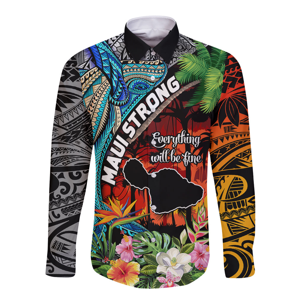 Hawaii Strong Maui Wildfire Long Sleeve Button Shirt Pray For Lahaina Maui - Wonder Print Shop