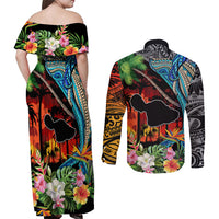 Personalised Hawaii Strong Maui Wildfire Couples Matching Off Shoulder Maxi Dress and Long Sleeve Button Shirts Pray For Lahaina Maui LT9 - Wonder Print Shop