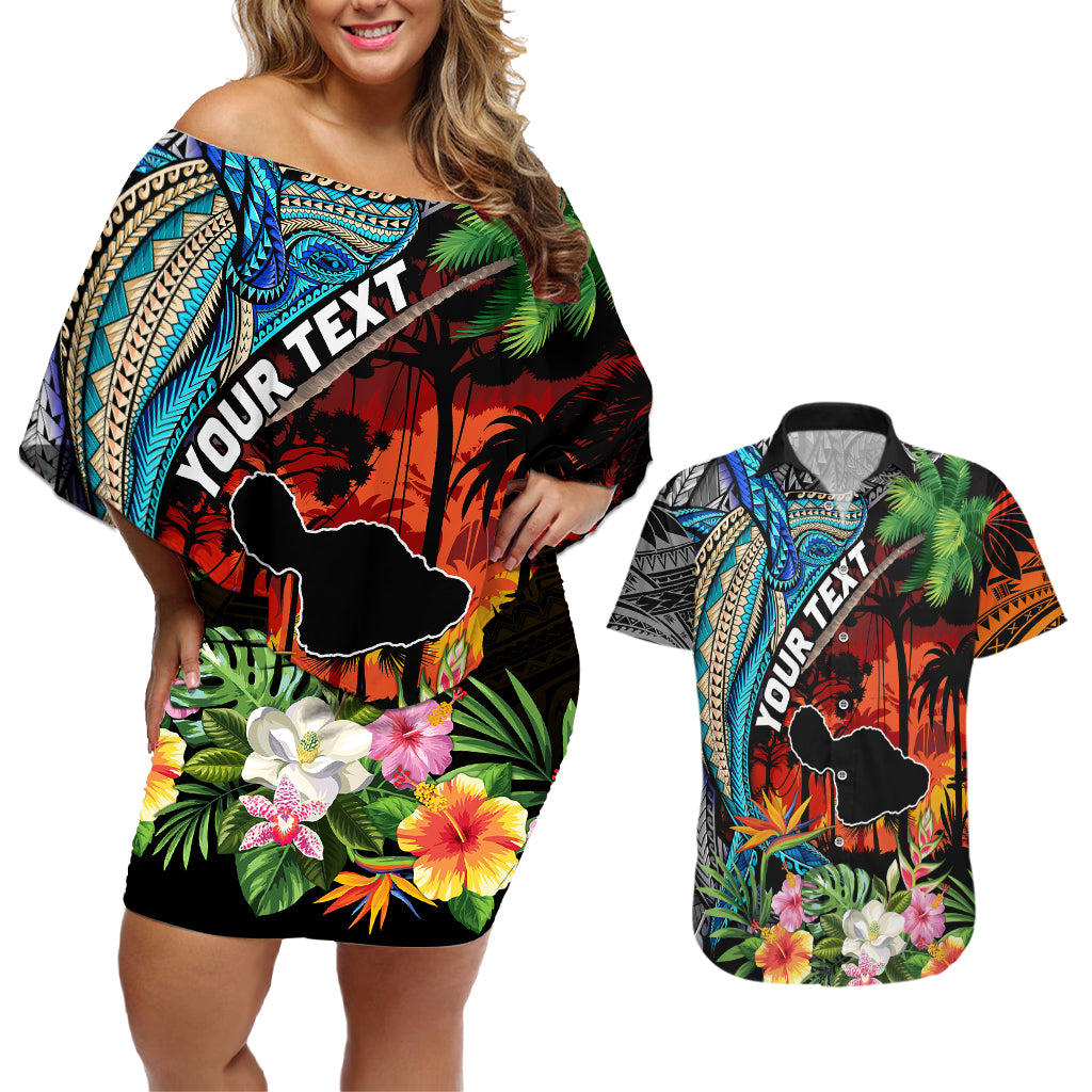 Personalised Hawaii Strong Maui Wildfire Couples Matching Off Shoulder Short Dress and Hawaiian Shirt Pray For Lahaina Maui LT9 - Wonder Print Shop