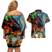 Personalised Hawaii Strong Maui Wildfire Couples Matching Off Shoulder Short Dress and Hawaiian Shirt Pray For Lahaina Maui LT9 - Wonder Print Shop