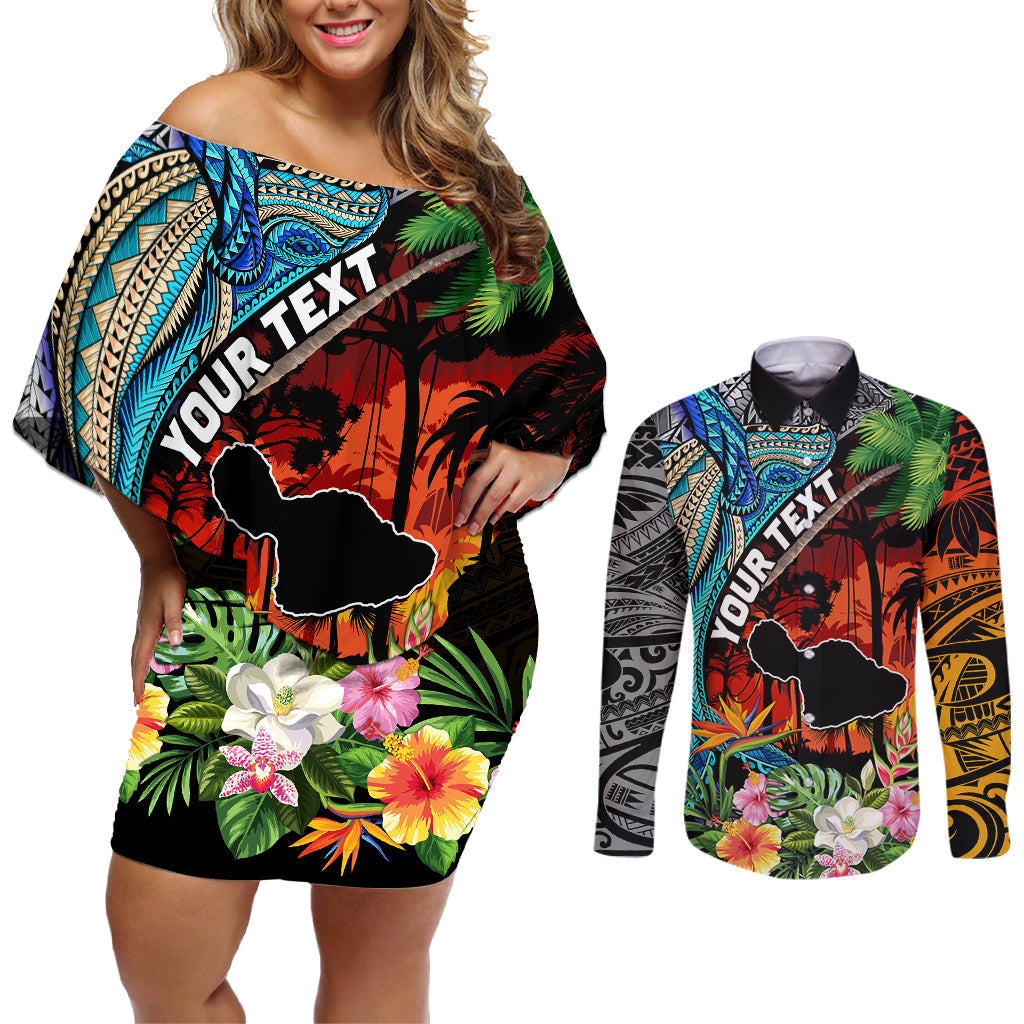 Personalised Hawaii Strong Maui Wildfire Couples Matching Off Shoulder Short Dress and Long Sleeve Button Shirts Pray For Lahaina Maui LT9 - Wonder Print Shop