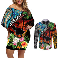 Personalised Hawaii Strong Maui Wildfire Couples Matching Off Shoulder Short Dress and Long Sleeve Button Shirts Pray For Lahaina Maui LT9 - Wonder Print Shop