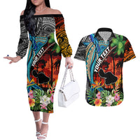 Personalised Hawaii Strong Maui Wildfire Couples Matching Off The Shoulder Long Sleeve Dress and Hawaiian Shirt Pray For Lahaina Maui LT9 - Wonder Print Shop