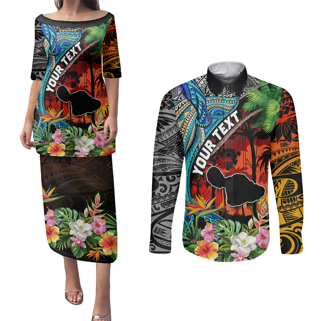 Personalised Hawaii Strong Maui Wildfire Couples Matching Puletasi Dress and Long Sleeve Button Shirts Pray For Lahaina Maui LT9 - Wonder Print Shop