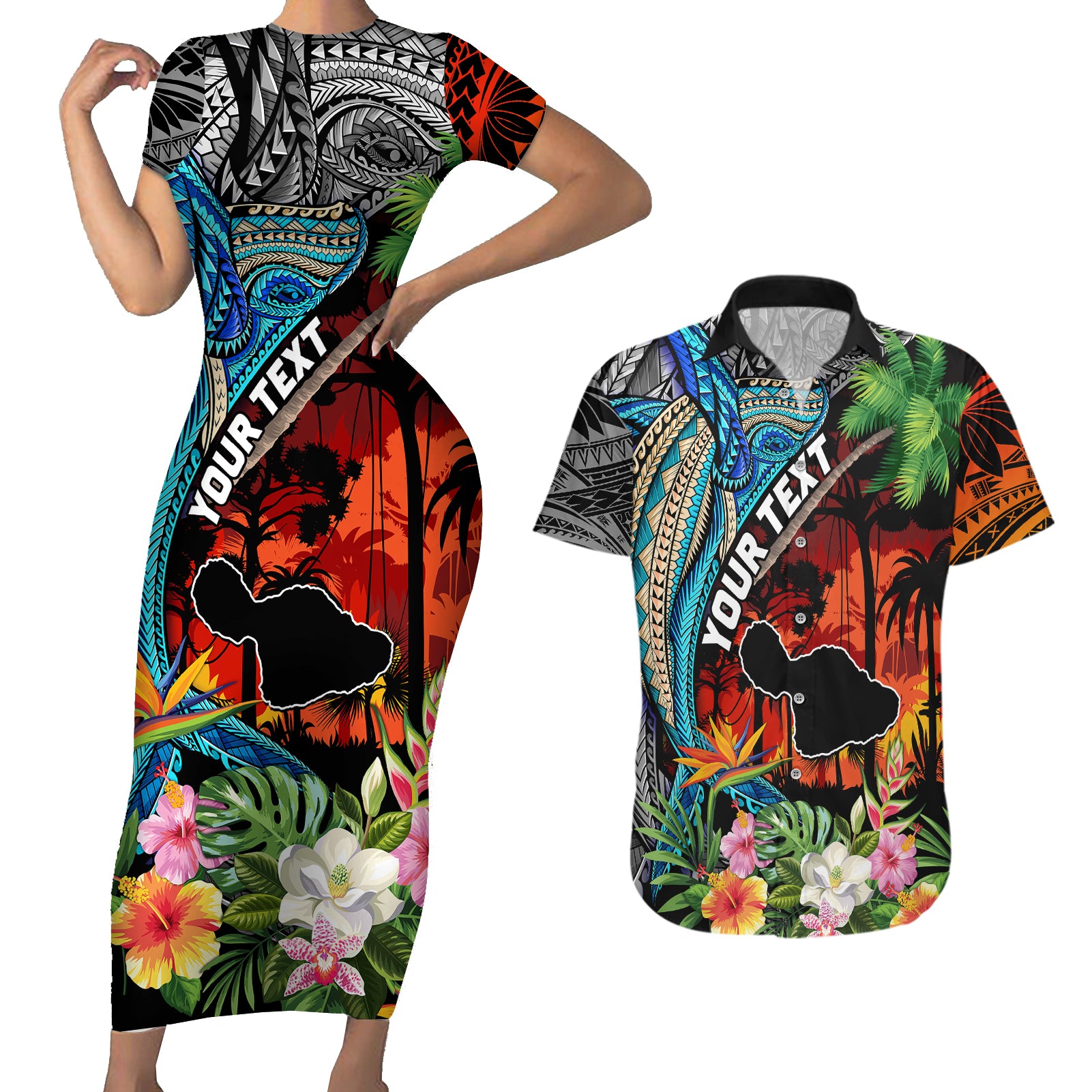 Personalised Hawaii Strong Maui Wildfire Couples Matching Short Sleeve Bodycon Dress and Hawaiian Shirt Pray For Lahaina Maui LT9 - Wonder Print Shop