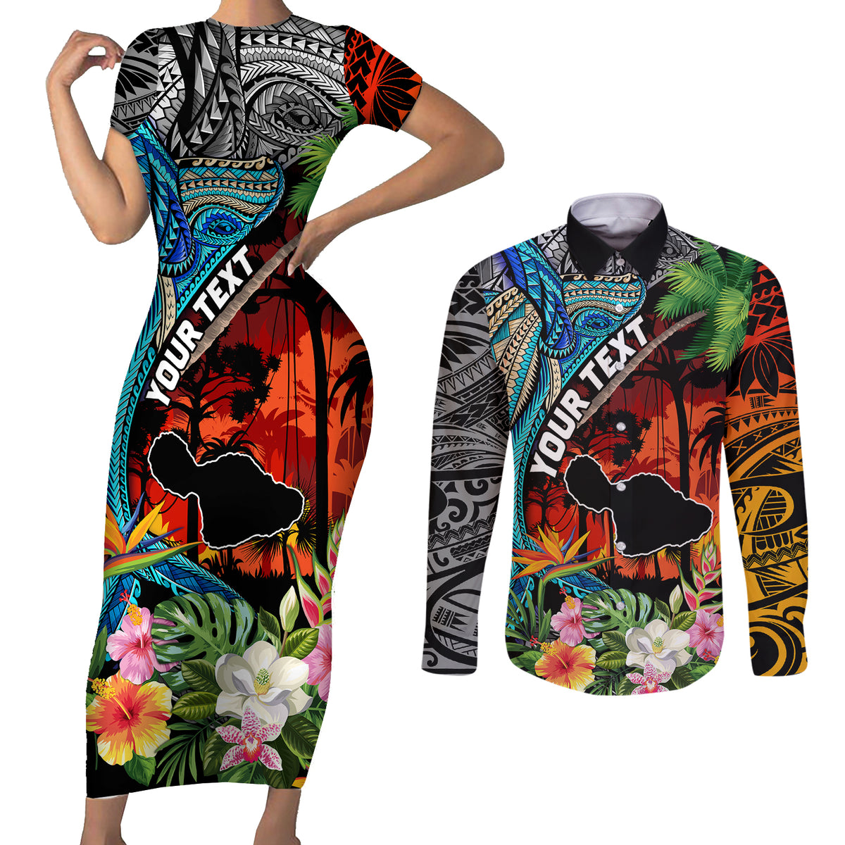 Personalised Hawaii Strong Maui Wildfire Couples Matching Short Sleeve Bodycon Dress and Long Sleeve Button Shirts Pray For Lahaina Maui LT9 - Wonder Print Shop