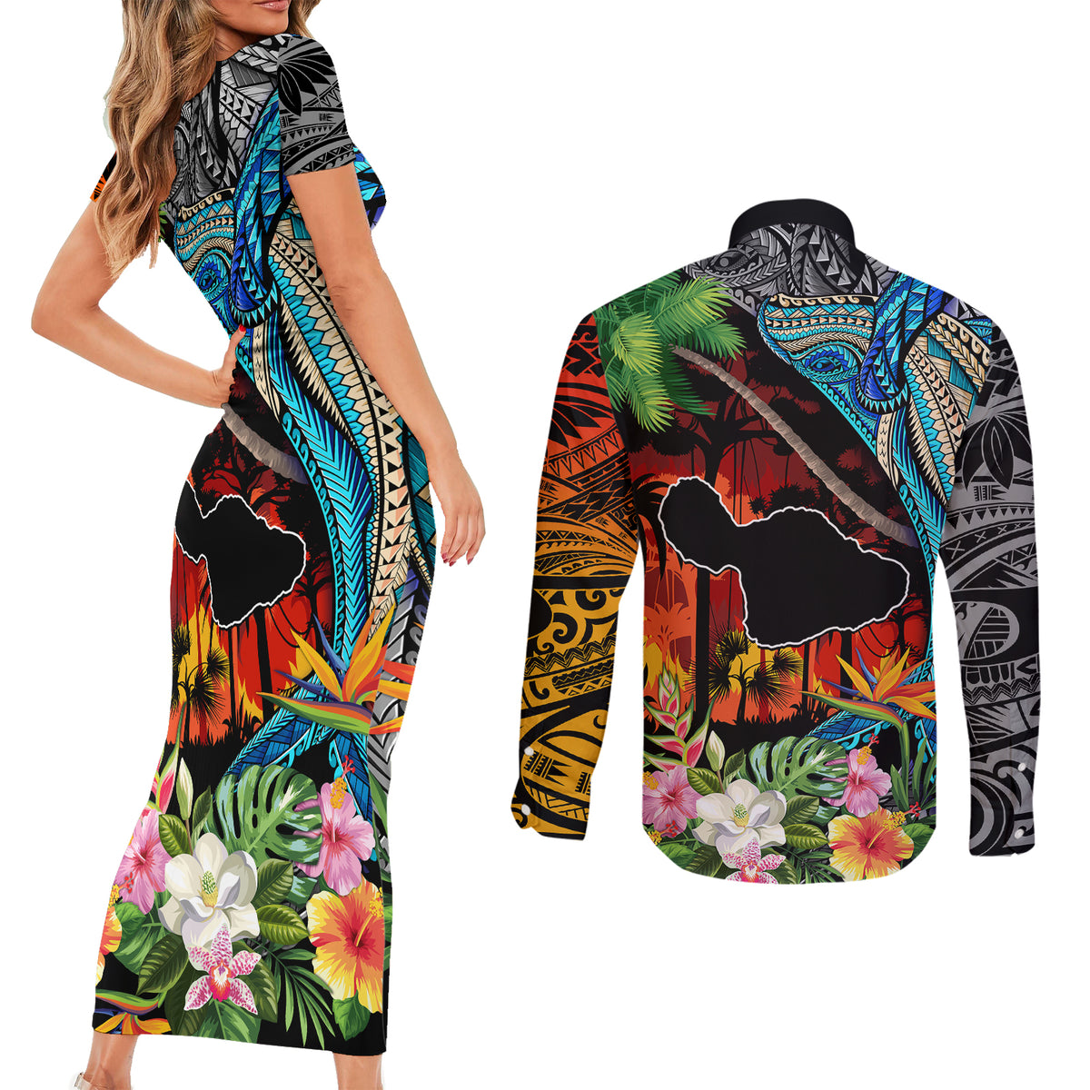 Personalised Hawaii Strong Maui Wildfire Couples Matching Short Sleeve Bodycon Dress and Long Sleeve Button Shirts Pray For Lahaina Maui LT9 - Wonder Print Shop