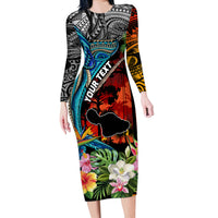 Personalised Hawaii Strong Maui Wildfire Long Sleeve Bodycon Dress Pray For Lahaina Maui - Wonder Print Shop