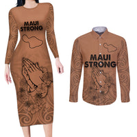 Hawaii Strong Maui Wildfire Couples Matching Long Sleeve Bodycon Dress and Long Sleeve Button Shirts No1 LT9 - Wonder Print Shop