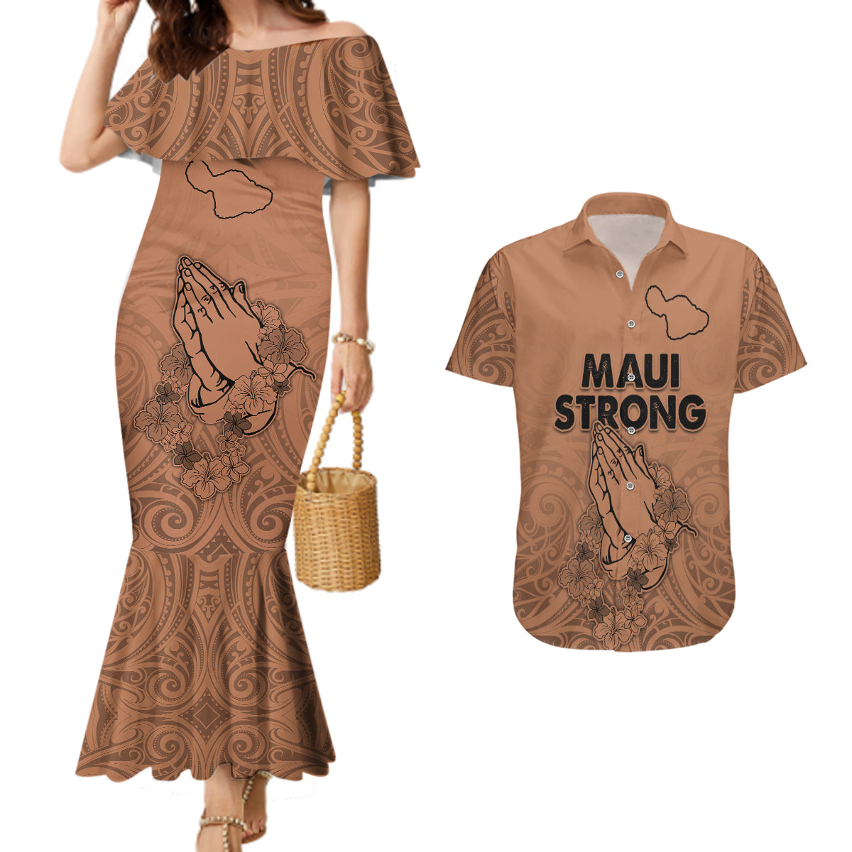 Hawaii Strong Maui Wildfire Couples Matching Mermaid Dress and Hawaiian Shirt No1 LT9 - Wonder Print Shop