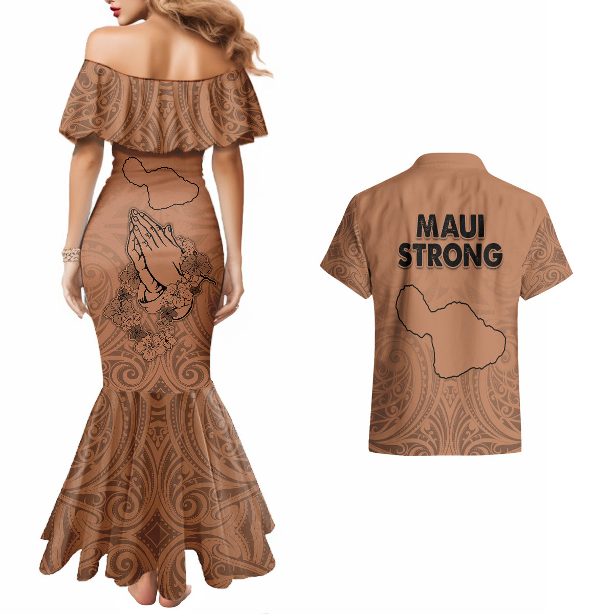 Hawaii Strong Maui Wildfire Couples Matching Mermaid Dress and Hawaiian Shirt No1 LT9 - Wonder Print Shop