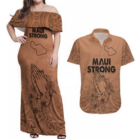 Hawaii Strong Maui Wildfire Couples Matching Off Shoulder Maxi Dress and Hawaiian Shirt No1 LT9 - Wonder Print Shop