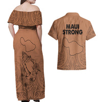Hawaii Strong Maui Wildfire Couples Matching Off Shoulder Maxi Dress and Hawaiian Shirt No1 LT9 - Wonder Print Shop