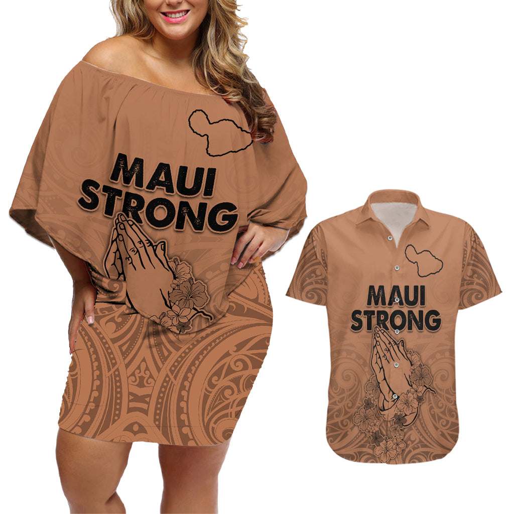 Hawaii Strong Maui Wildfire Couples Matching Off Shoulder Short Dress and Hawaiian Shirt No1 LT9 - Wonder Print Shop