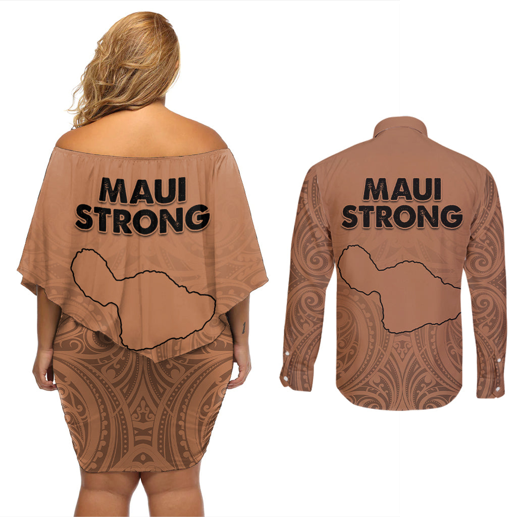 Hawaii Strong Maui Wildfire Couples Matching Off Shoulder Short Dress and Long Sleeve Button Shirts No1 LT9 - Wonder Print Shop