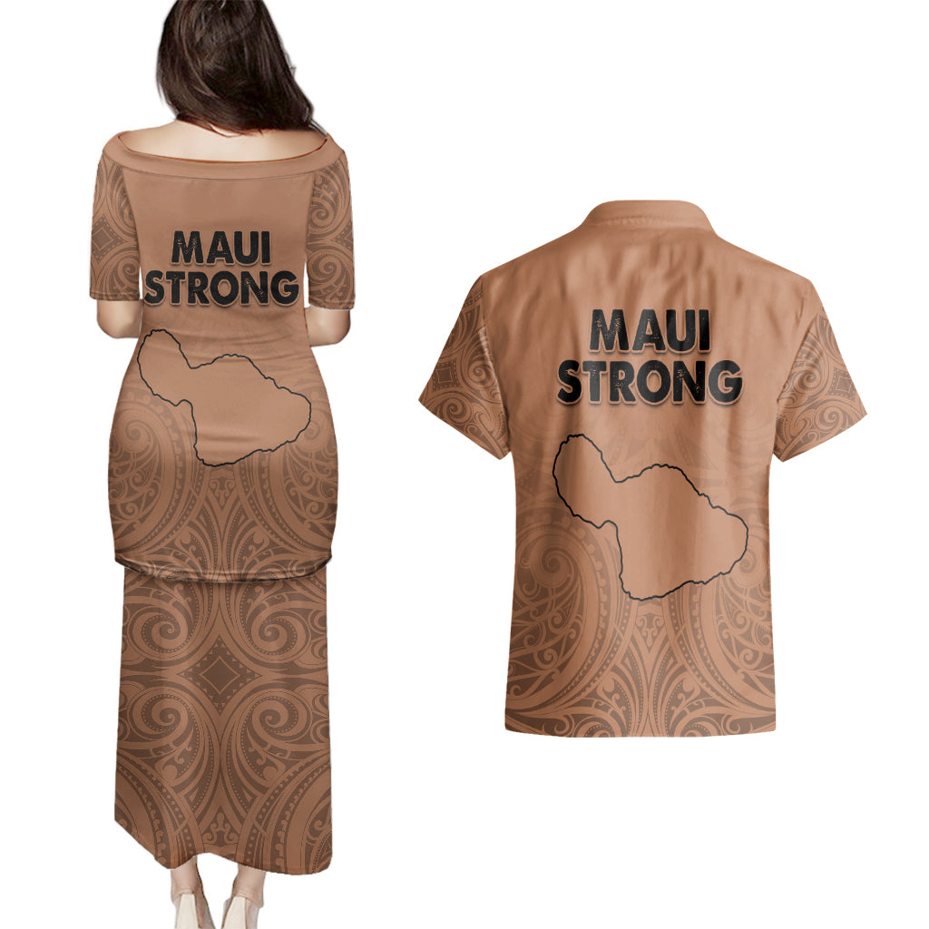 Hawaii Strong Maui Wildfire Couples Matching Puletasi Dress and Hawaiian Shirt No1 LT9 - Wonder Print Shop