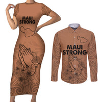 Hawaii Strong Maui Wildfire Couples Matching Short Sleeve Bodycon Dress and Long Sleeve Button Shirts No1 LT9 - Wonder Print Shop