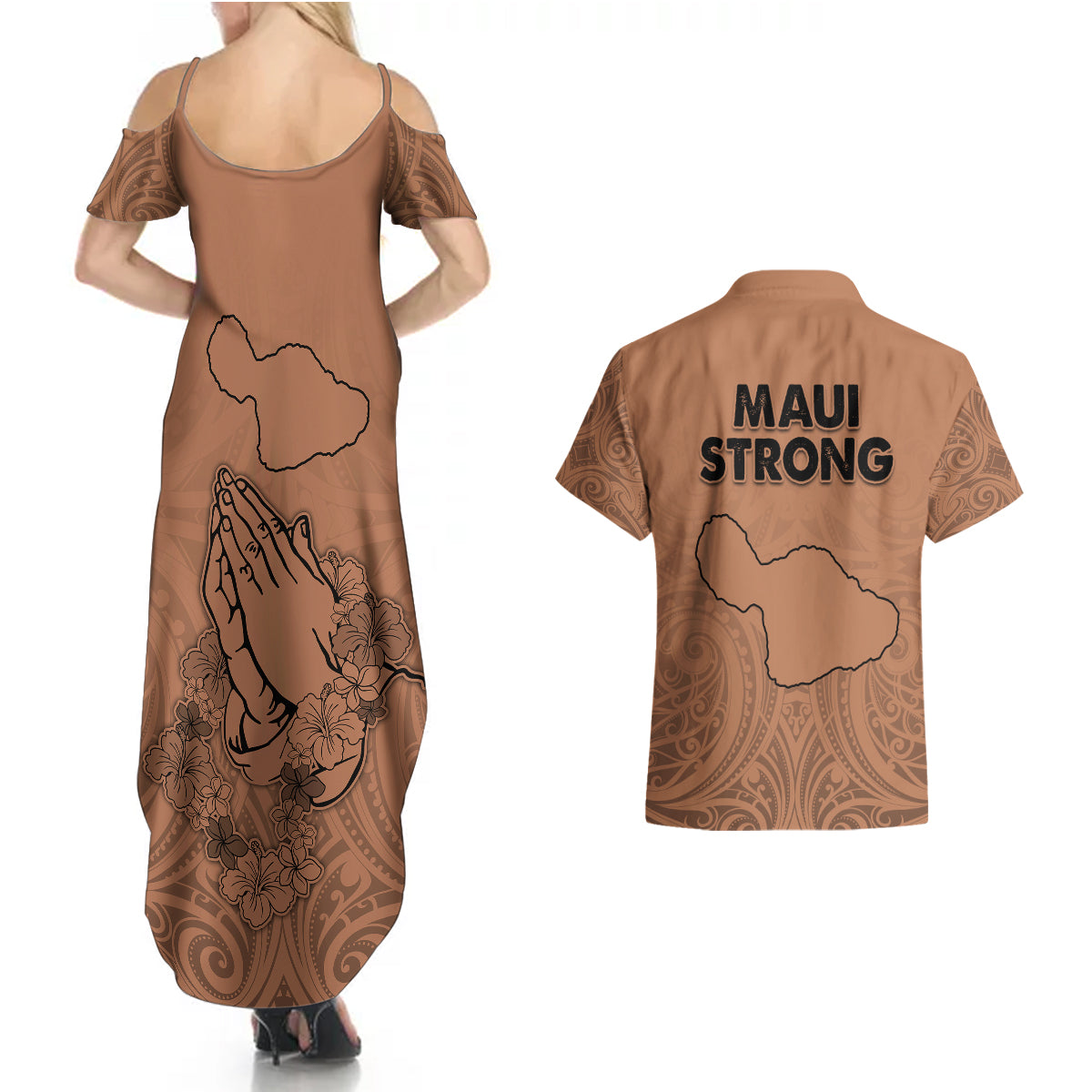 Hawaii Strong Maui Wildfire Couples Matching Summer Maxi Dress and Hawaiian Shirt No1 LT9 - Wonder Print Shop