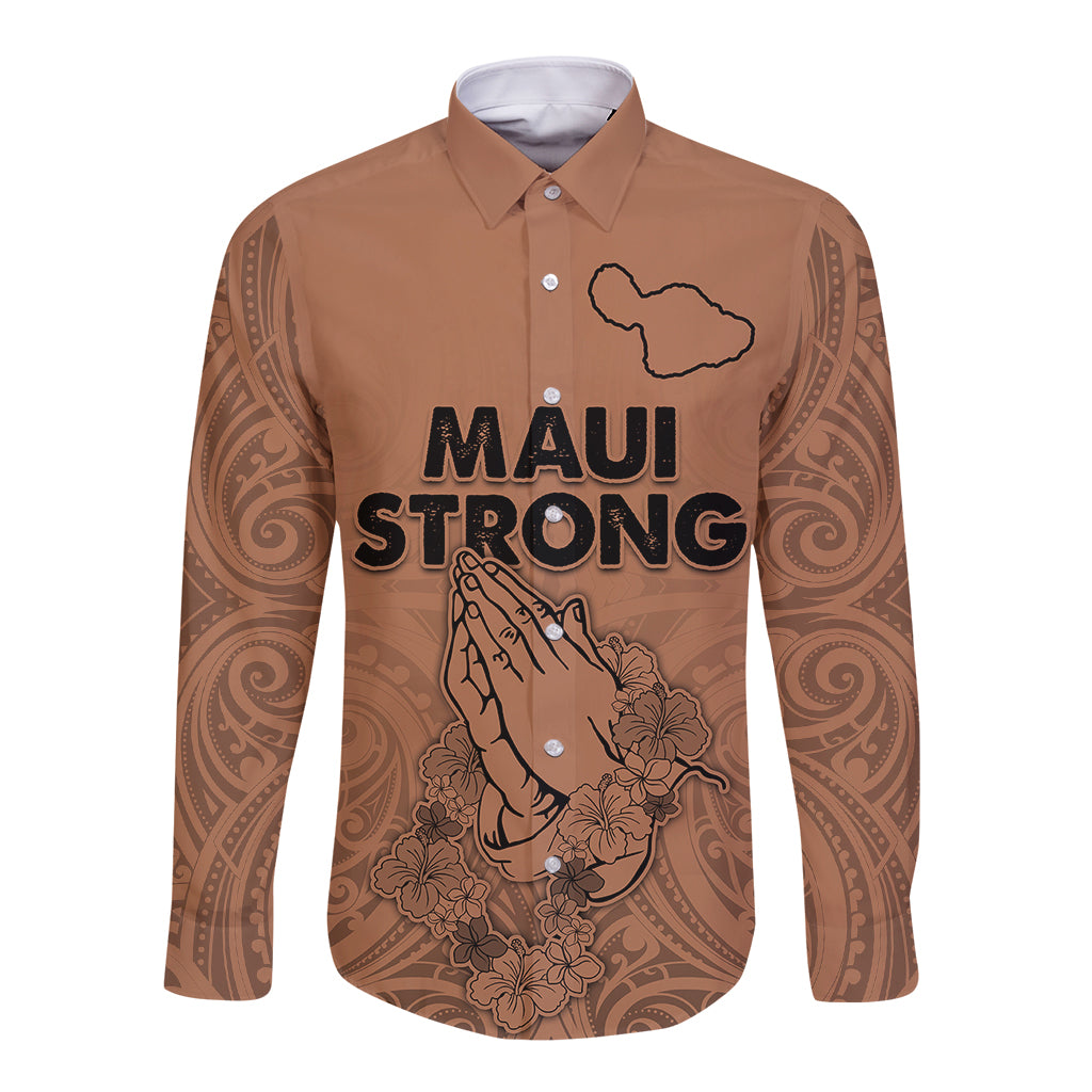 Hawaii Strong Maui Wildfire Long Sleeve Button Shirt No1 - Wonder Print Shop
