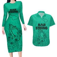 Hawaii Strong Maui Wildfire Couples Matching Long Sleeve Bodycon Dress and Hawaiian Shirt No2 LT9 - Wonder Print Shop