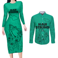 Hawaii Strong Maui Wildfire Couples Matching Long Sleeve Bodycon Dress and Long Sleeve Button Shirts No2 LT9 - Wonder Print Shop