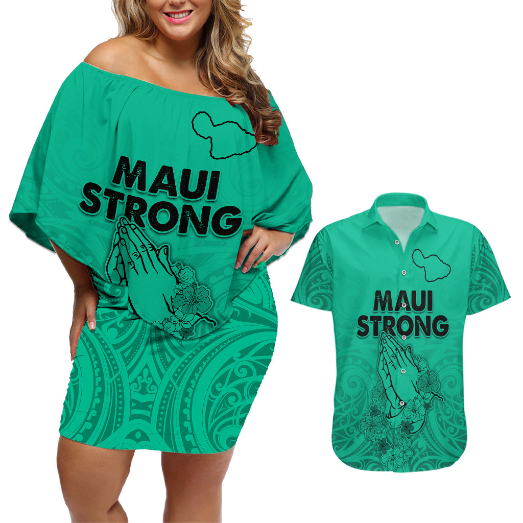 Hawaii Strong Maui Wildfire Couples Matching Off Shoulder Short Dress and Hawaiian Shirt No2 LT9 - Wonder Print Shop