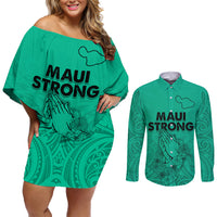 Hawaii Strong Maui Wildfire Couples Matching Off Shoulder Short Dress and Long Sleeve Button Shirts No2 LT9 - Wonder Print Shop