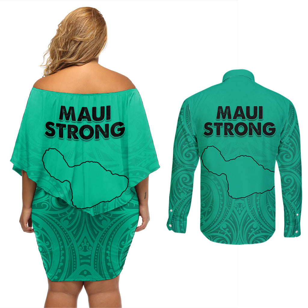 Hawaii Strong Maui Wildfire Couples Matching Off Shoulder Short Dress and Long Sleeve Button Shirts No2 LT9 - Wonder Print Shop
