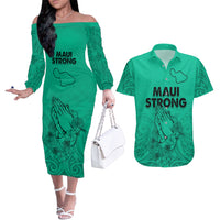 Hawaii Strong Maui Wildfire Couples Matching Off The Shoulder Long Sleeve Dress and Hawaiian Shirt No2 LT9 - Wonder Print Shop