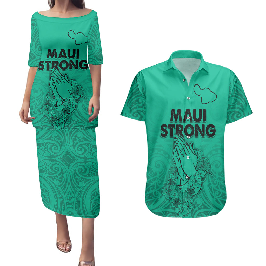 Hawaii Strong Maui Wildfire Couples Matching Puletasi Dress and Hawaiian Shirt No2 LT9 - Wonder Print Shop