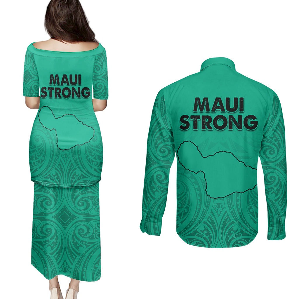 Hawaii Strong Maui Wildfire Couples Matching Puletasi Dress and Long Sleeve Button Shirts No2 LT9 - Wonder Print Shop
