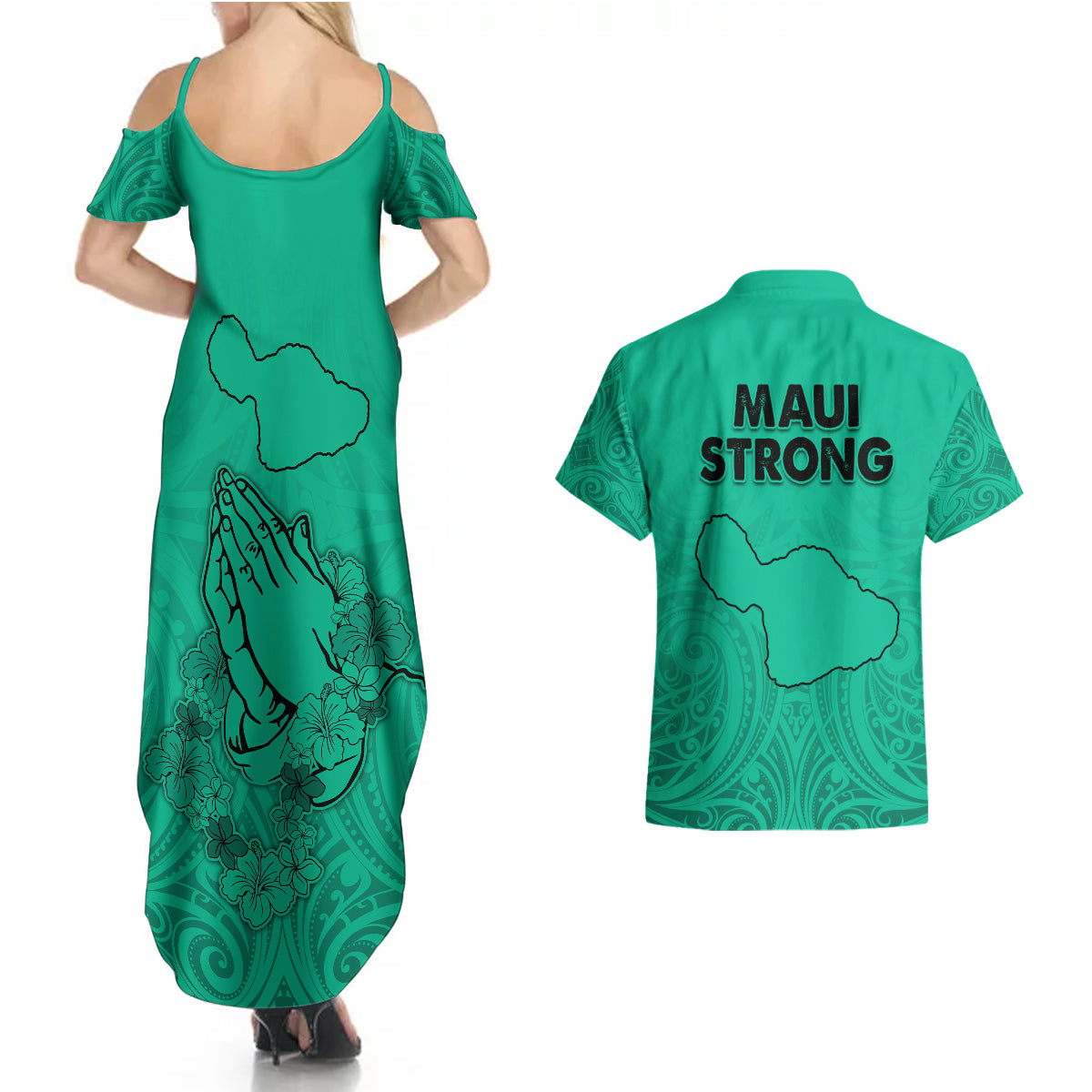 Hawaii Strong Maui Wildfire Couples Matching Summer Maxi Dress and Hawaiian Shirt No2 LT9 - Wonder Print Shop