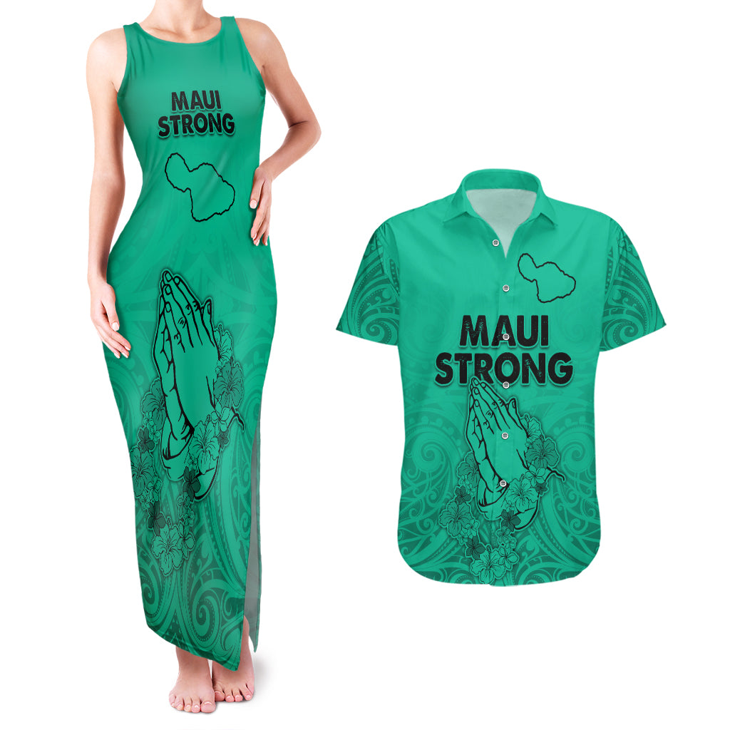 Hawaii Strong Maui Wildfire Couples Matching Tank Maxi Dress and Hawaiian Shirt No2 LT9 - Wonder Print Shop