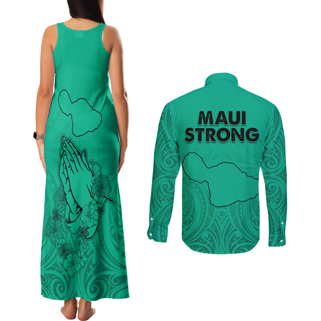 Hawaii Strong Maui Wildfire Couples Matching Tank Maxi Dress and Long Sleeve Button Shirts No2 LT9 - Wonder Print Shop