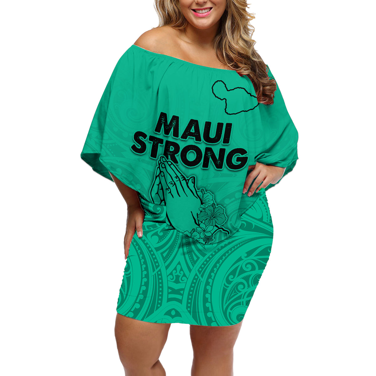 Hawaii Strong Maui Wildfire Off Shoulder Short Dress No2 - Wonder Print Shop